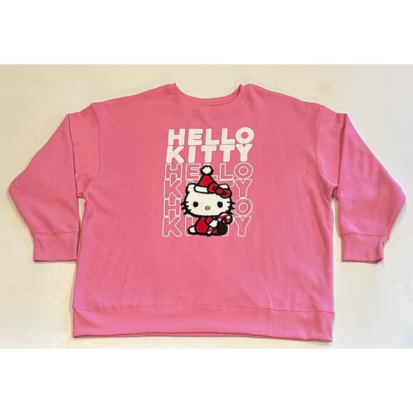 New Hello Kitty By Sanrio Christmas Crewneck Pullover Sweatshirt Size 2XL Pink - Picture 1 of 9
